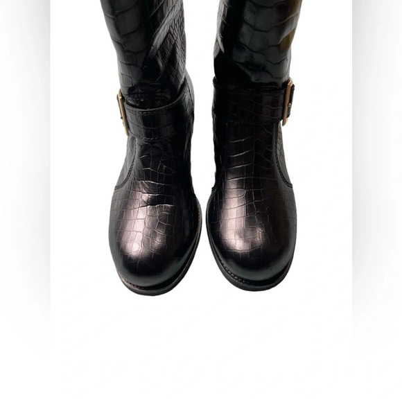 JIMMY CHOO Womens Boots Stamped Mock Croc Shearling Size 36.5 Buckled $1,295 - Picture 10 of 16